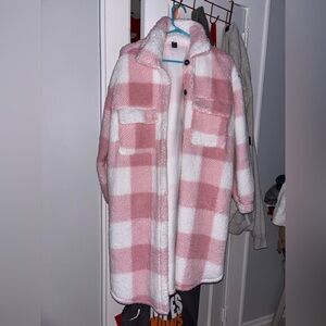 SHEIN Pink and White Sherpa Jacket